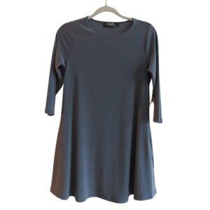 SYMPLI Trapeze Tunic 3/4 Sleeve Stretch Lagenlook in Melange Gunmetal US 4 NWT